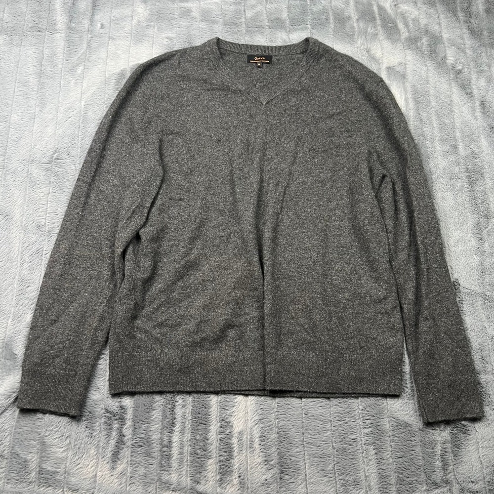 Quince 100% Mongolian Cashmere V-Neck Sweater Charcoal Grey XL
